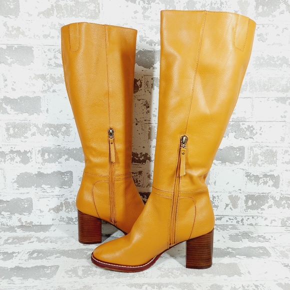 NEW Sam Edelman Elsy Womens Tan Leather Block Heel Knee-High Boots - Picture 4 of 14